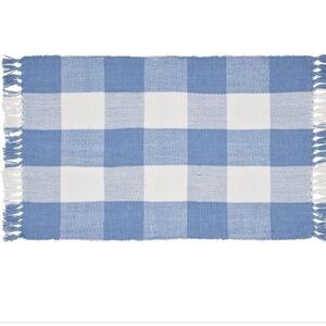 My Texas House Blue & White Gingham Fringe Layering Rug 24x38 Easter NWT